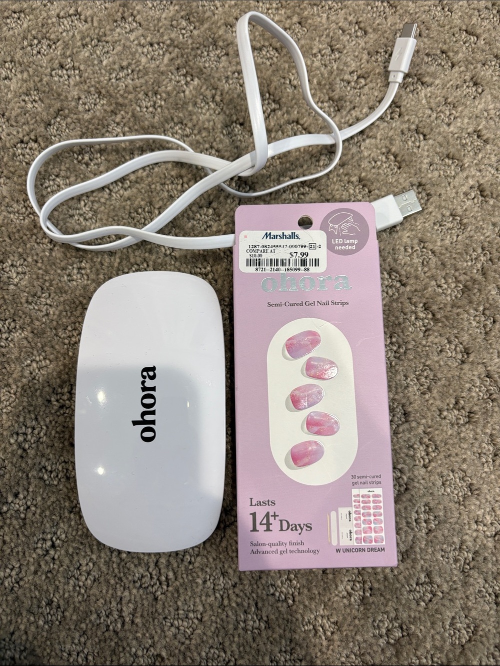 ohora White Portable LED Nail Lamp with USB for Pink Gel Nail Strips